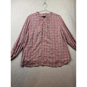 Talbots Plaid Blouse Womens Petite Plus 2XP Summer Plaid Causal Lightweight